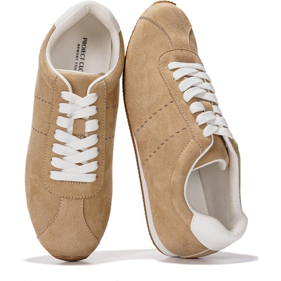 Non-Slip Women's Work Sneakers - Stylish Taupe Lace-Up Shoes with Comfort Insole - Picture 1 of 6